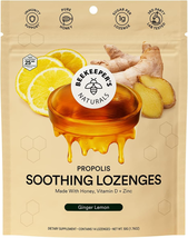 Soothing Honey Ginger Lemon Cough Drops - Immune Support with Vitamin D, Zinc an - £9.94 GBP