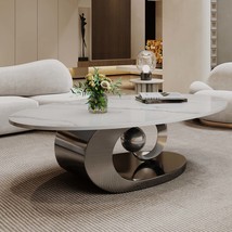 Luxury Marble Coffee Table with Sculptural Steel Base - $497.99