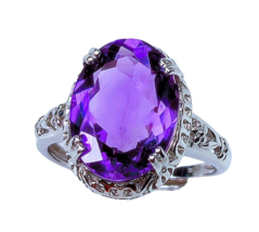 5.4 Carat Natural Amethyst Edwardian Solid S925 Sterling Silver Ring For Women. - $36.63