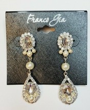 Franco Gia Silver Plated Earrings Special Occasion Dangle C Z&#39;s Stud Pea... - £19.13 GBP