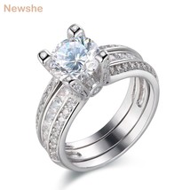 Newshe 2 pcs wedding ring set for women solid 925 sterling silver 2ct round cut aaaaa thumb200