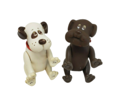 2 Vintage 1986 Tonka Pound Puppies Poseables Puppy Dogs White + Brown Toy Figure - $27.55