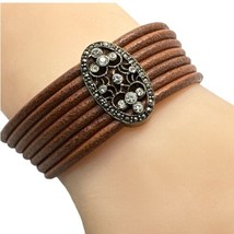 brown leather Sterling Silver crystal bracelet 7.5” - £31.90 GBP