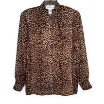 Jones Wear Womens Blouse Size 10 Long Sleeve Button Pocket Brown Print - £10.37 GBP