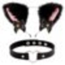 2Pcs Black Cat Ear Head with Bell Heart Chocker Neck Girl Plush ry Cat Ear Hair  - £37.58 GBP