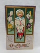 Vintage Easter Good Wishes Little Boy Carting Bunny And Colored Eggs Post Card - £19.75 GBP
