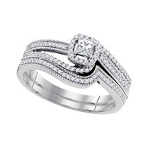 10k White Gold Diamond Princess Bridal Wedding Engagement Ring Band Set 3/8 Ctw - £554.28 GBP