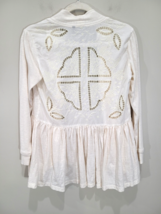 LOGO Cream Floral Embroidered Peplum Boho Cottagecore Top Small Shacket  - $360.18 MXN