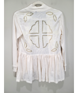 LOGO Cream Floral Embroidered Peplum Boho Cottagecore Top Small Shacket  - $360.18 MXN