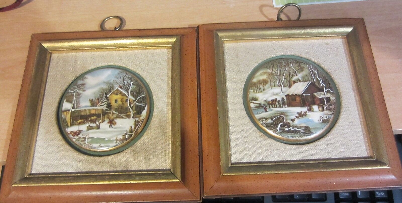CURRIER AND IVES  PORCELAIN 24 kt WALL PLAQUES - HOME IN THE WILDERNESS  FARMERS - $28.45