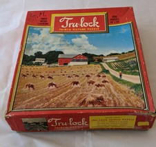 Vintage Tru Lock Fairco Picture Interlock Puzzle 650 Pc Golden Grain Farm 19x20 - £7.92 GBP