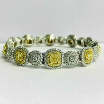 15.00 CT Cushion Cut Yellow Diamond 7.5&quot; Tennis Bracelet 14K White Gold Finish - £164.95 GBP