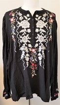 Johnny Was Roma Victorian Prairie Floral Embroidered Blouse Size-XL Black - $169.00