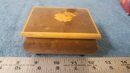 Vintage Reuge Wooden Music Box Inlaid on Top with Floral Motif - $17.10