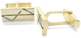 Vintage Rectangle Black Etched Design Cufflinks Gold Tone Signed Pat Pen... - $24.99