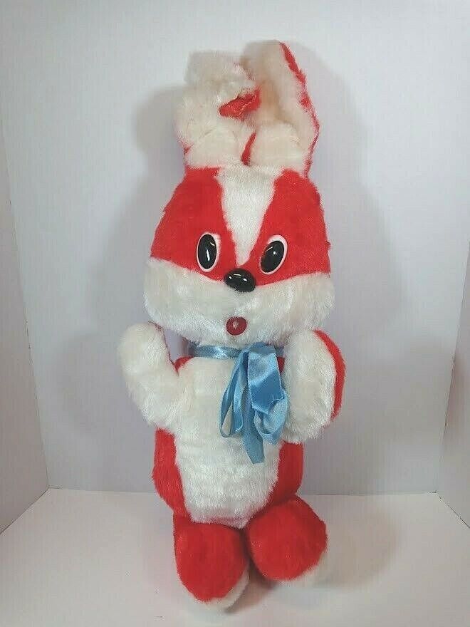 Vintage 1950’s Plush Red & White Bunny with Blue Satin Ribbon Carnival Prize - £19.62 GBP