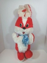 Vintage 1950’s Plush Red &amp; White Bunny with Blue Satin Ribbon Carnival P... - £19.48 GBP