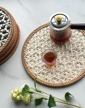 Handwoven Rattan &amp; Bamboo Multicolored Round Heat-Resistant Coaster for ... - $18.00