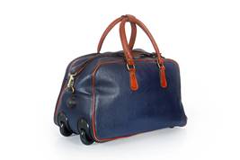 Pure Leather Traveling bag Weekend Trip Cabin Luggage Trollry Wheel Bag (Blue) - £157.47 GBP