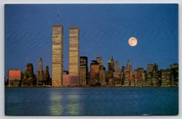 NYC Moon Over World Trade Center New York Skyline Postcard V30 - $9.95