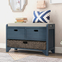 Storage Bench Entryway Bench with Removable Basket and 2 Drawers, Navy - £166.16 GBP