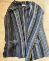 Sahalie Women’s Open Front Knitted Vest Size Large Blue and Green Stripe - $31.50
