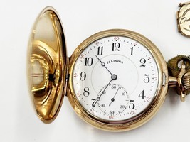 14K Gold Filed ILLINOIS Pocketwatch with chain and fob - RUNS - £703.65 GBP