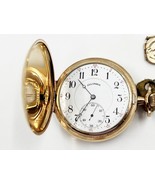 14K Gold Filed ILLINOIS Pocketwatch with chain and fob - RUNS - £717.76 GBP