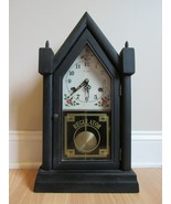 vintage CATHEDRAL CLOCK mantel wood chime rare REVERSE PAINTED 31 day - £91.89 GBP