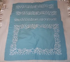 Williams Sonoma White Crewel Embroidery Coral Reef, Aqua Placemats Set/4 Cotton  - £37.13 GBP