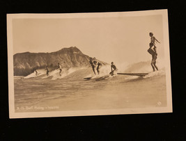 Hawaii Waikiki Surfing Surfer With Girl On Shoulders RPPC Postcard - £15.72 GBP