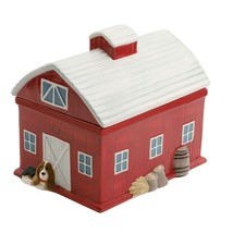 Pioneer Woman Country Red Barn Cookie Jar Lid Charlie Basset Hound Dog Stoneware - $60.75