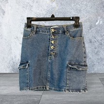 Love Tree Women&#39;s Stretch Denim Skirt Size Small Flap Pockets 25” Waist - $16.54