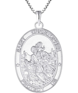St. Christopher Necklace 925 Sterling Silver, round Coin Antiqued Religi... - €121,64 EUR
