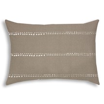 14&quot; X 20&quot; Taupe And White Blown Seam Polka Dots Lumbar Indoor Outdoor Pillow - £60.54 GBP