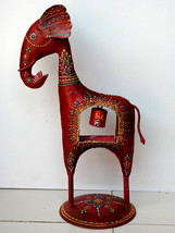 Elephant Figure Iron Wrought Hand Painted Ethnic Bell Statue Sculpture 16&quot; Long - £48.23 GBP