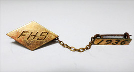 Vintage 1936 Tiny Double Monogrammed Pin Brooch FHS Gold Filled - £11.67 GBP