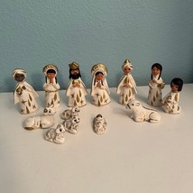 Nativity Set White Ceramic Gold Accents Gold Stars Mexican Nativity Chri... - $841.82 MXN