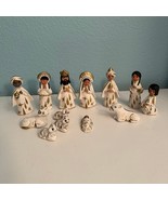 Nativity Set White Ceramic Gold Accents Gold Stars Mexican Nativity Chri... - £35.60 GBP