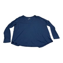 Terra And Sky T-Shirt Women&#39;s 1X Blue Cotton V-Neck Long Sleeve Ribbed Cuff - £13.14 GBP