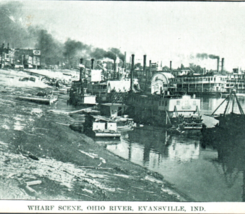 Evansville Indiana Wharf Scene Ohio River Side Wheel Steamer Ship Postcard - £9.77 GBP