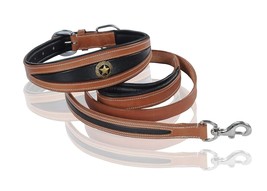 STG Star Genuine Leather Handmade Large Brown Dog Collar With Matching Leash - £29.34 GBP