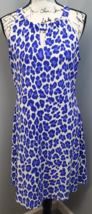 Jude Connally Shift Dress Women Large Blue Leopard Print Sleeveless Keyhole Neck - $46.32