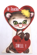 Vtg Valentines Day Card To Teacher Kitty Cat Animal Sweet Graphics USA 1... - $13.99