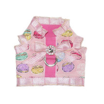 Pink Macaron-printed Harness with Rhinestones and Lace Trim - 100% Cotton - $37.95