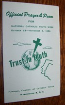 1956 NATIONAL CATHOLIC YOUTH WEEK OFFICIAL PRAYER &amp; POEM BROCHURE PROGRAM - $9.89