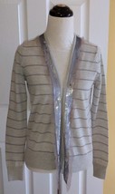 Ann Taylor LOFT Sequined Gray Metallic Striped Open Cardigan Sweater (S) NEW - £15.40 GBP