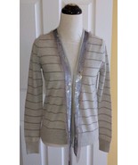 Ann Taylor LOFT Sequined Gray Metallic Striped Open Cardigan Sweater (S)... - £15.42 GBP