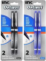 I-N-C Optimus 4 Felt Tip Fine Point Pens 3 Black/3 Blue - No Bleed Ink - $11.64