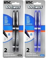 I-N-C Optimus 4 Felt Tip Fine Point Pens 3 Black/3 Blue - No Bleed Ink - £8.69 GBP